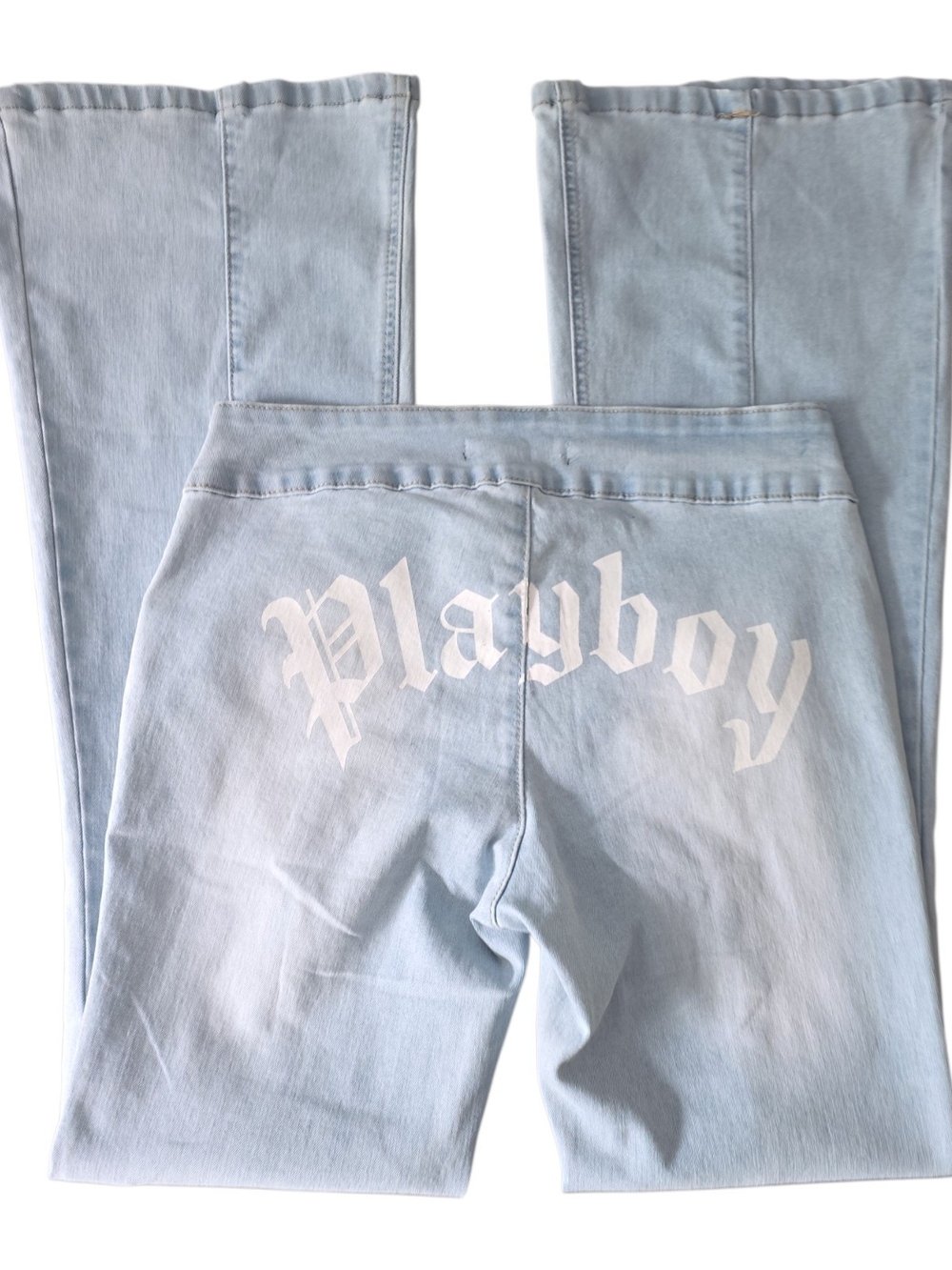 Playboy NWT Light Wash Flare Bell Bottom Jeans Back Graphic Size 3